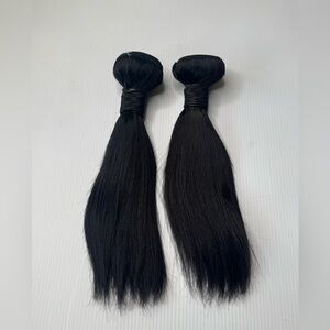 Human Hair Blend Straight Bundles | 10 Inch Black Soft Silky Weft Extensions